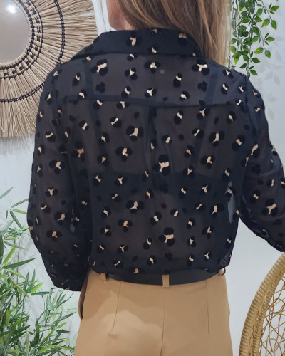 Chemisier femme noir motif leopard velours doré
