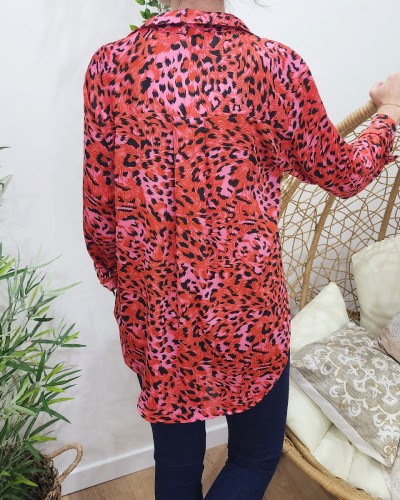 Chemisier femme leopard rouge et rose 22999