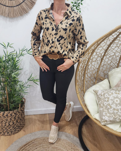 Chemisier femme taupe et noir Paula