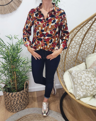 Chemisier femme bordeaux marine camel Véronica