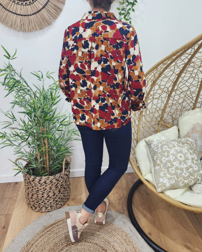 Chemisier femme bordeaux marine camel Véronica