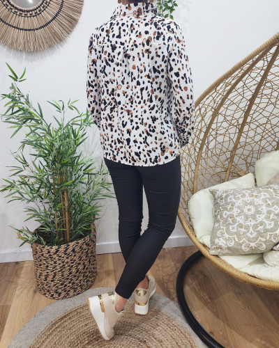 Chemisier femme blanc taches camel et noires Mattia