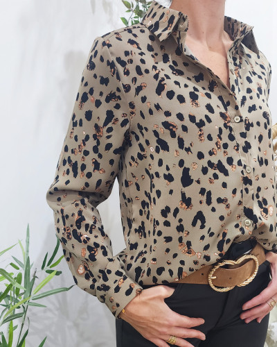 Chemisier femme kaki taches camel et noires Mattia