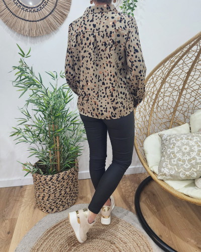 Chemisier femme kaki taches camel et noires Mattia
