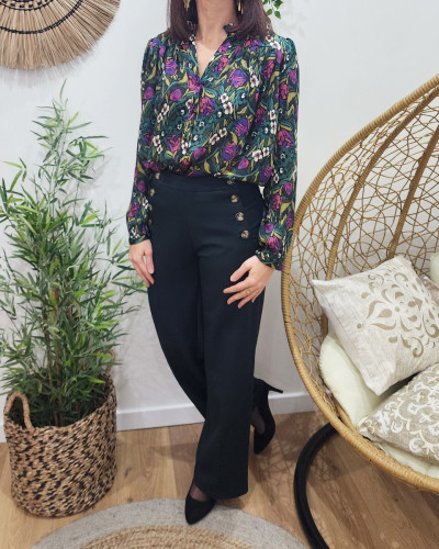 Chemisier vert fleuri femme shop