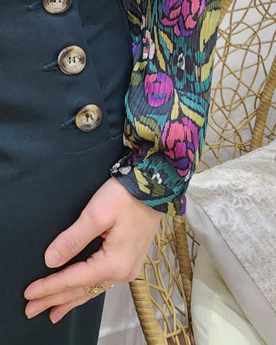 Chemisier femme vert et mauve fleuri Fiona