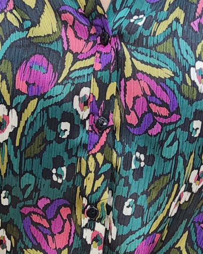 Chemisier femme vert et mauve fleuri Fiona