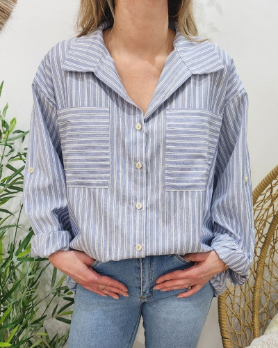Chemisier femme oversize a rayures et poches 25251