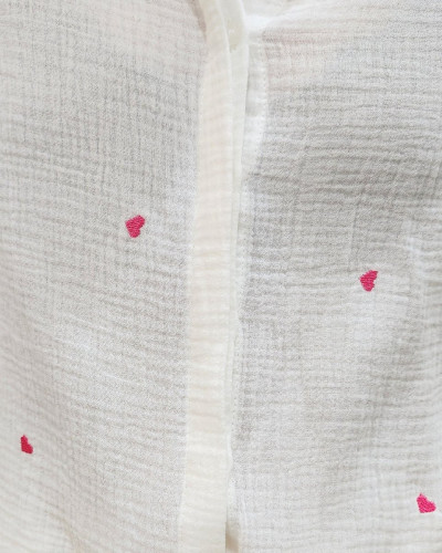 Chemise coton gaze blanche coeurs roses fuchsia