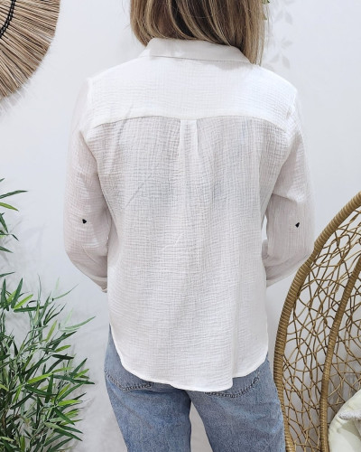 Chemise coton gaze blanche coeurs marine