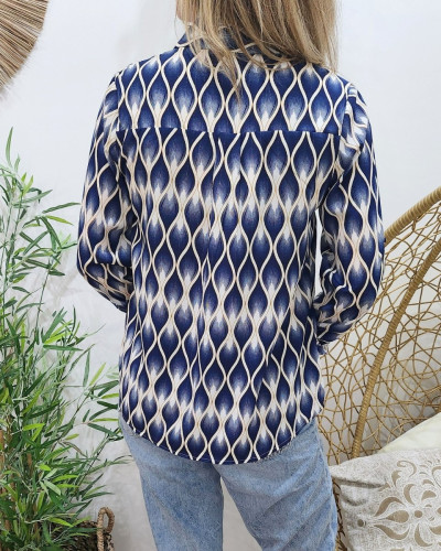 Chemisier femme blanc à motifs bleus Aglae