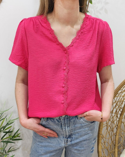 Chemisier femme rose fuchsia broderies Louison