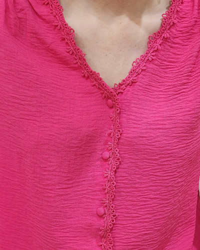 Chemisier femme rose fuchsia broderies Louison