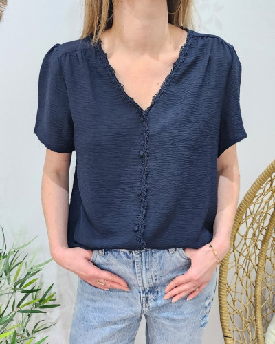 Chemisier femme bleu marine broderies Louison