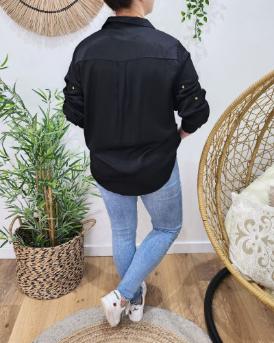 Chemisier femme noir coeurs dorés