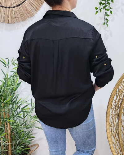 Chemisier femme noir coeurs dorés
