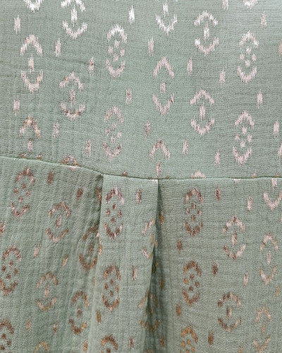Chemisier femme coton gaze vert motifs dorés