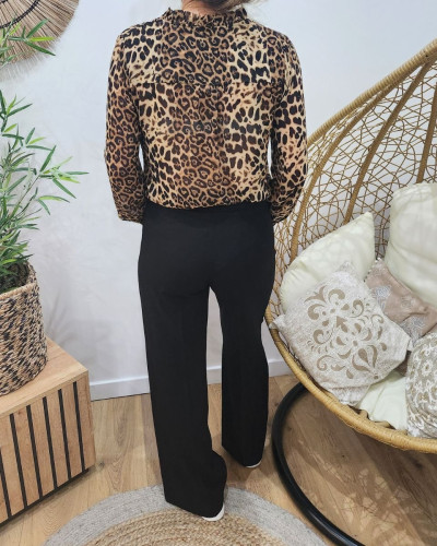 Chemisier femme imprimé léopard camel noir Agneta