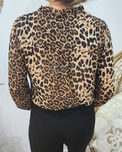 Chemisier femme imprimé léopard camel noir Agneta