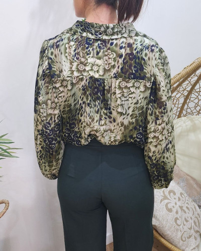 Chemisier femme vert fleuri Suzanna