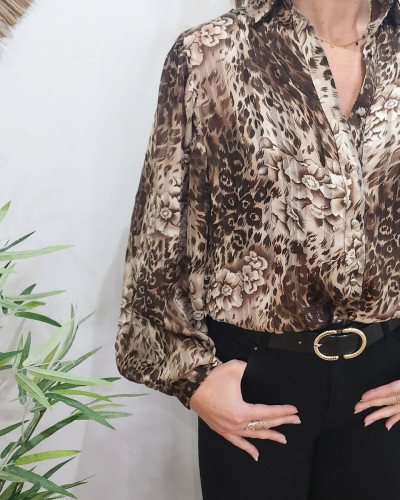 Chemisier femme marron fleuri Suzanna