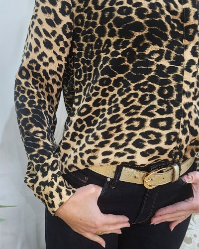 Chemisier femme léopard camel et noir Tyana