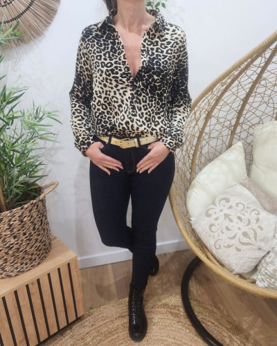 Chemisier femme léopard beige et noir Tyana