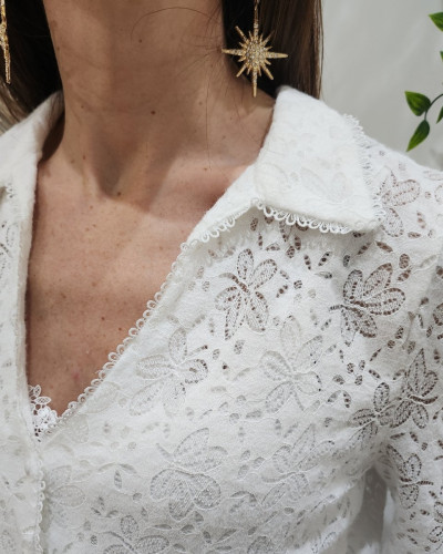 Chemisier femme blanc fleuri ajouré Bianca