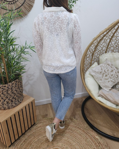 Chemisier femme blanc fleuri ajouré Bianca