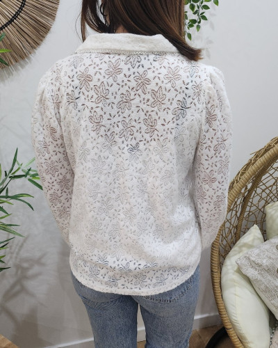 Chemisier femme blanc fleuri ajouré Bianca