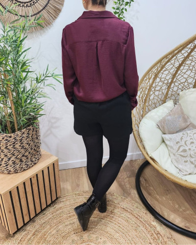 Chemisier femme satiné uni rouge bordeaux