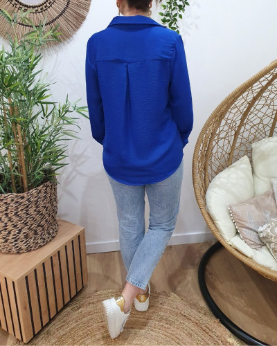 Chemisier femme satiné uni bleu roi