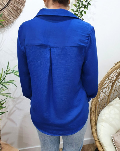 Chemisier femme satiné uni bleu roi