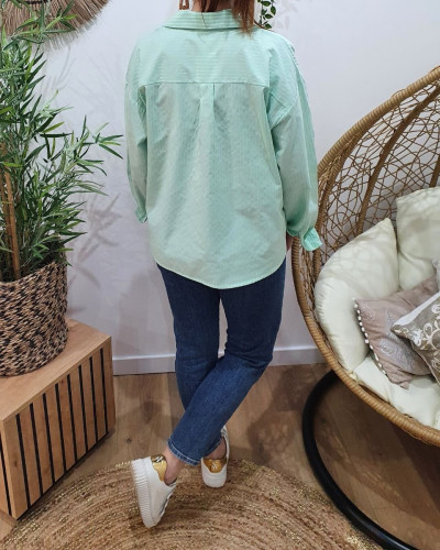 Chemisier femme vert d'eau à rayures blanches