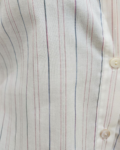 Chemisier femme blanc rayé bleu et rose liseré argenté