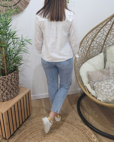 Chemisier femme blanc broderies dorées Love Soleil