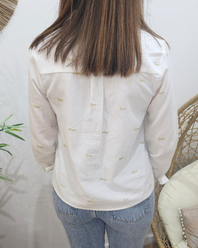 Chemisier femme blanc broderies dorées Love Soleil