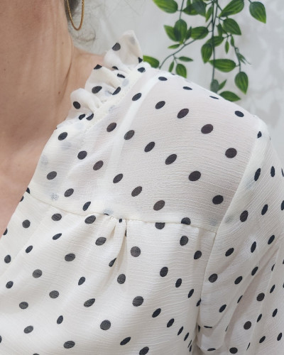 Chemisier femme écru à pois noirs