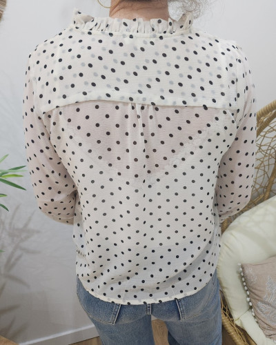 Chemisier femme écru à pois noirs