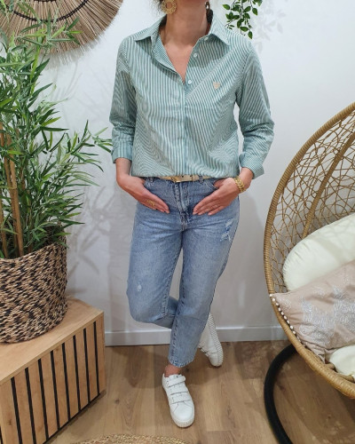 Chemisier femme rayé vert et blanc coeur doré Serra