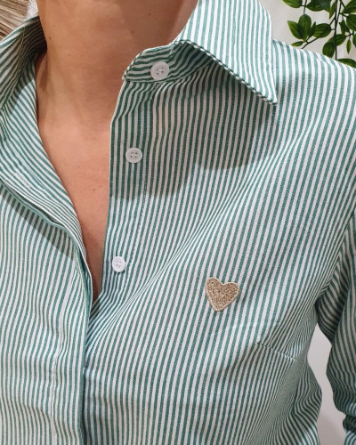 Chemisier femme rayé vert et blanc coeur doré Serra