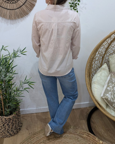 Chemisier femme rayé beige et blanc coeur doré Serra