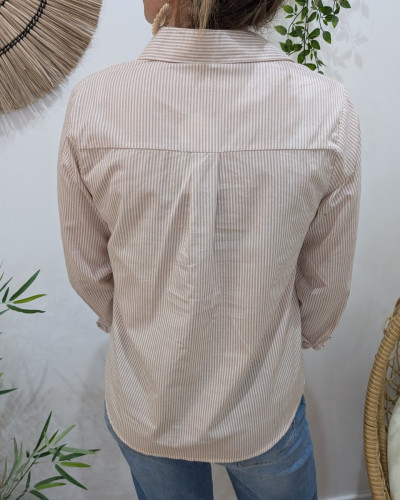 Chemisier femme rayé beige et blanc coeur doré Serra