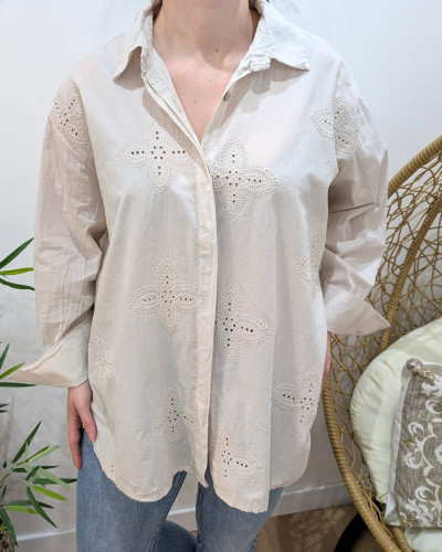 Chemisier femme oversize broderies fleuries