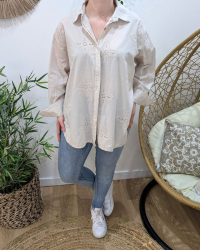 Chemisier femme oversize broderies fleuries