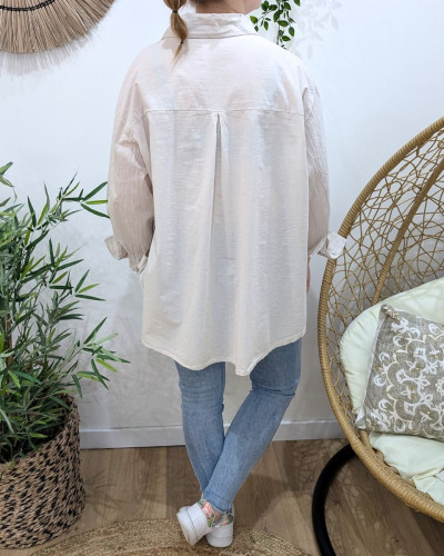 Chemisier femme oversize broderies fleuries