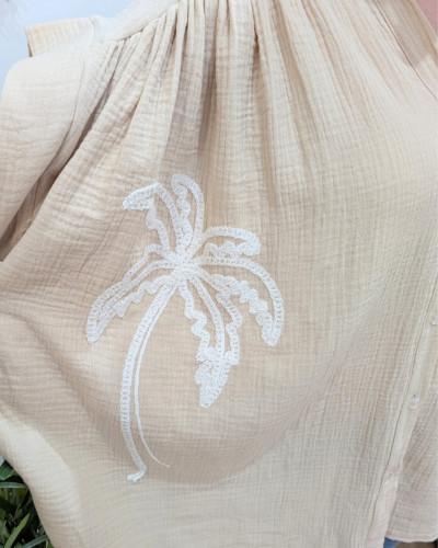 Chemisier femme oversize coton gaze broderies palmiers