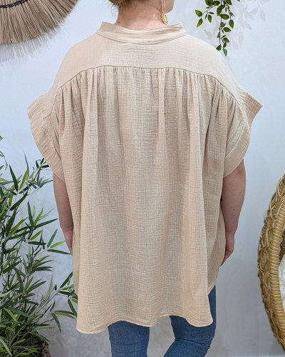 Chemisier femme oversize coton gaze broderies palmiers
