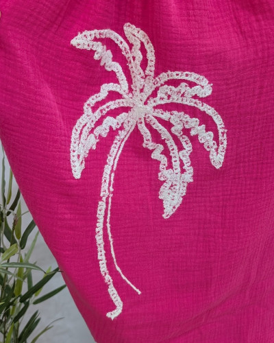 Chemisier femme oversize coton gaze broderies palmiers