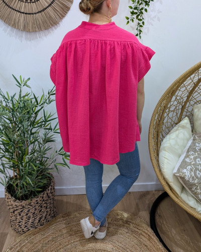 Chemisier femme oversize coton gaze broderies palmiers